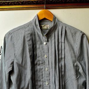 Thomas Mason Shirt, SZ8 Pinstripe with Tuxedo Pleats, 100% Cotton